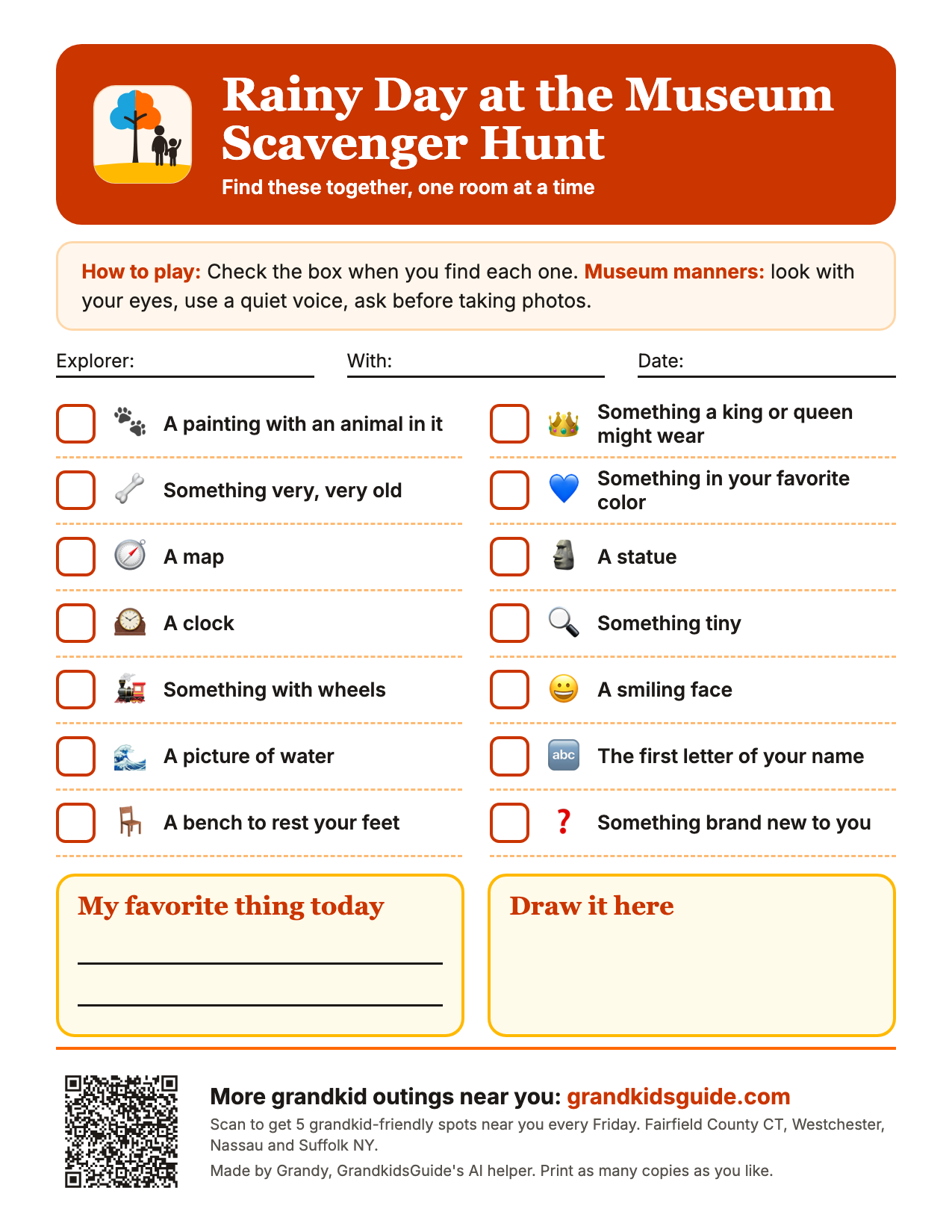 Preview of the Rainy Day Museum Scavenger Hunt sheet
